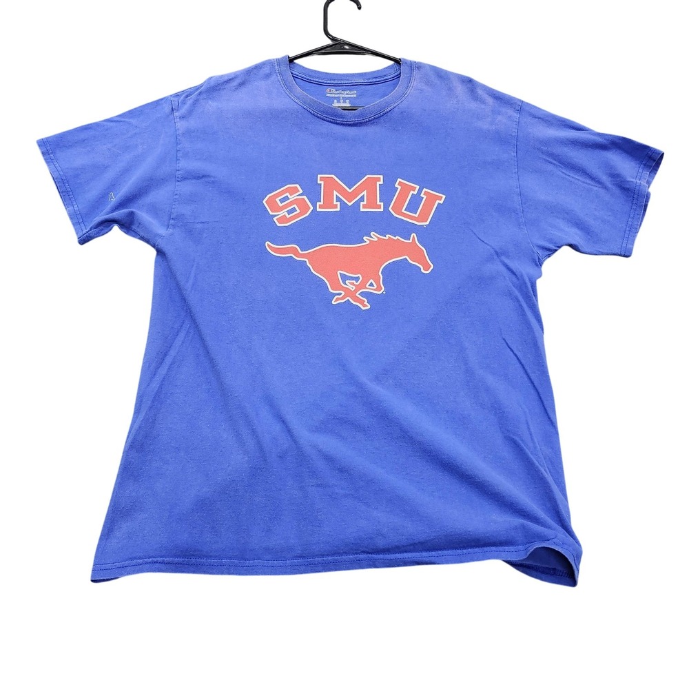 SMU Mustangs Shirt Mens Large Blue NCAA Football Champion Short Sleeve Tee